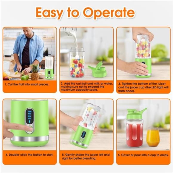 Portable Blender, Mini Blender USB C Rechargeable, 15.2 Oz, Green - Picture 7 of 7